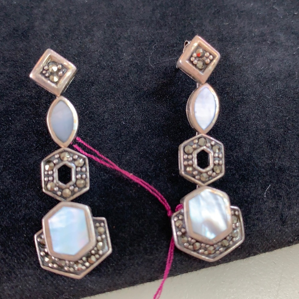 Silver and pearl marcasite earrings